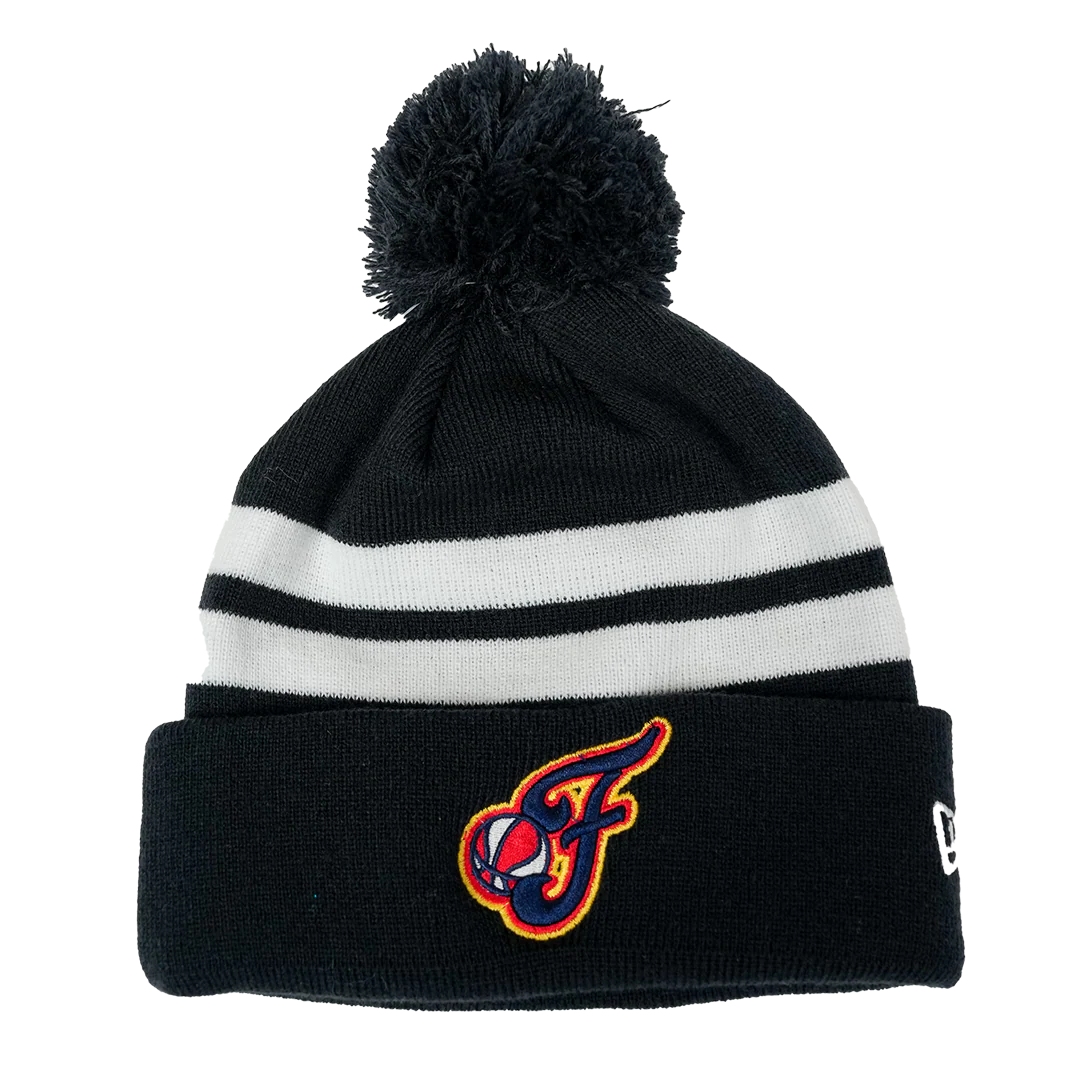 Adult Indiana Fever Caitlin Clark Secondary Logo Stripe Pom Knit Hat in Navy by New Era - Image 2