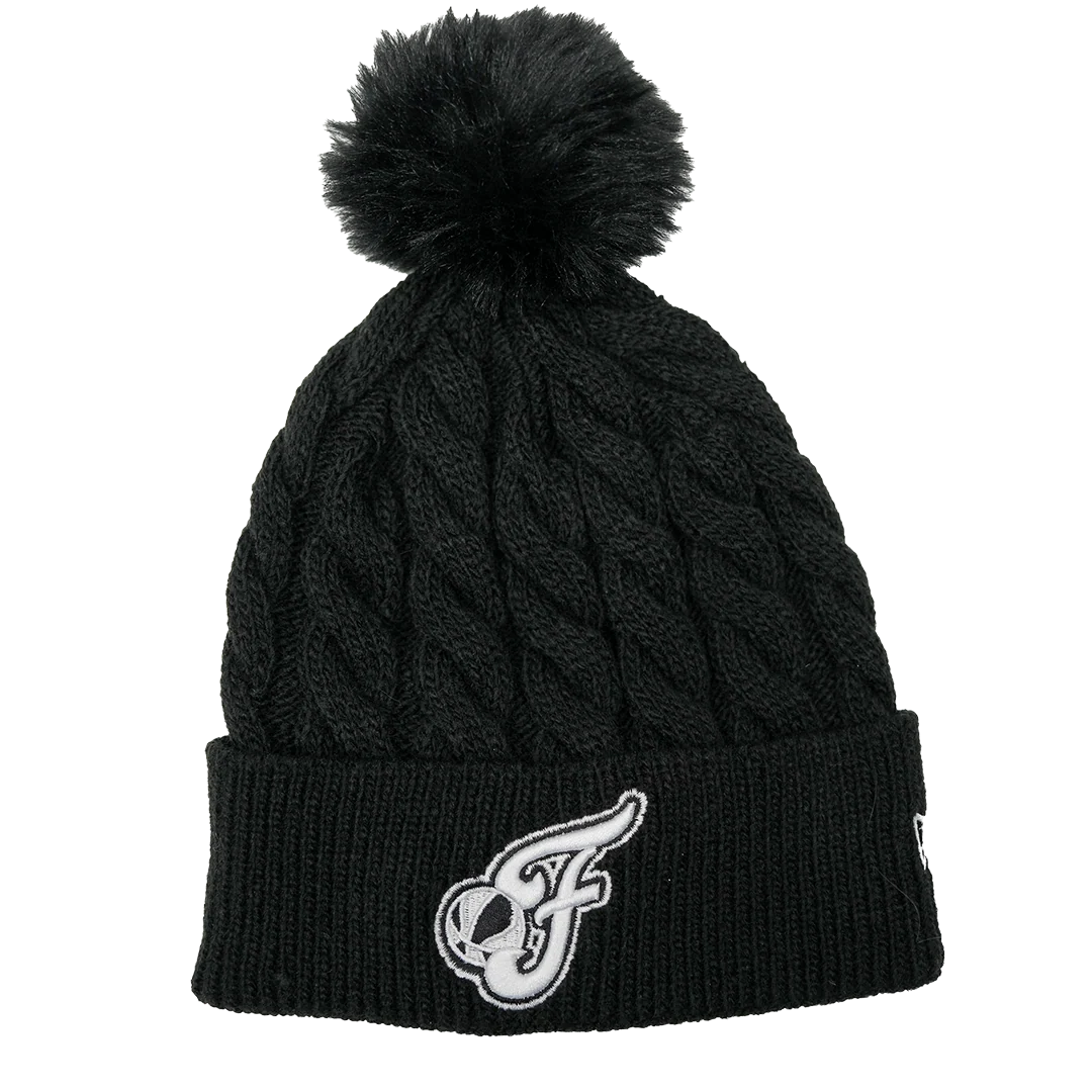 Adult Indiana Fever Secondary Logo Cable Pom Knit Hat in Black by New Era