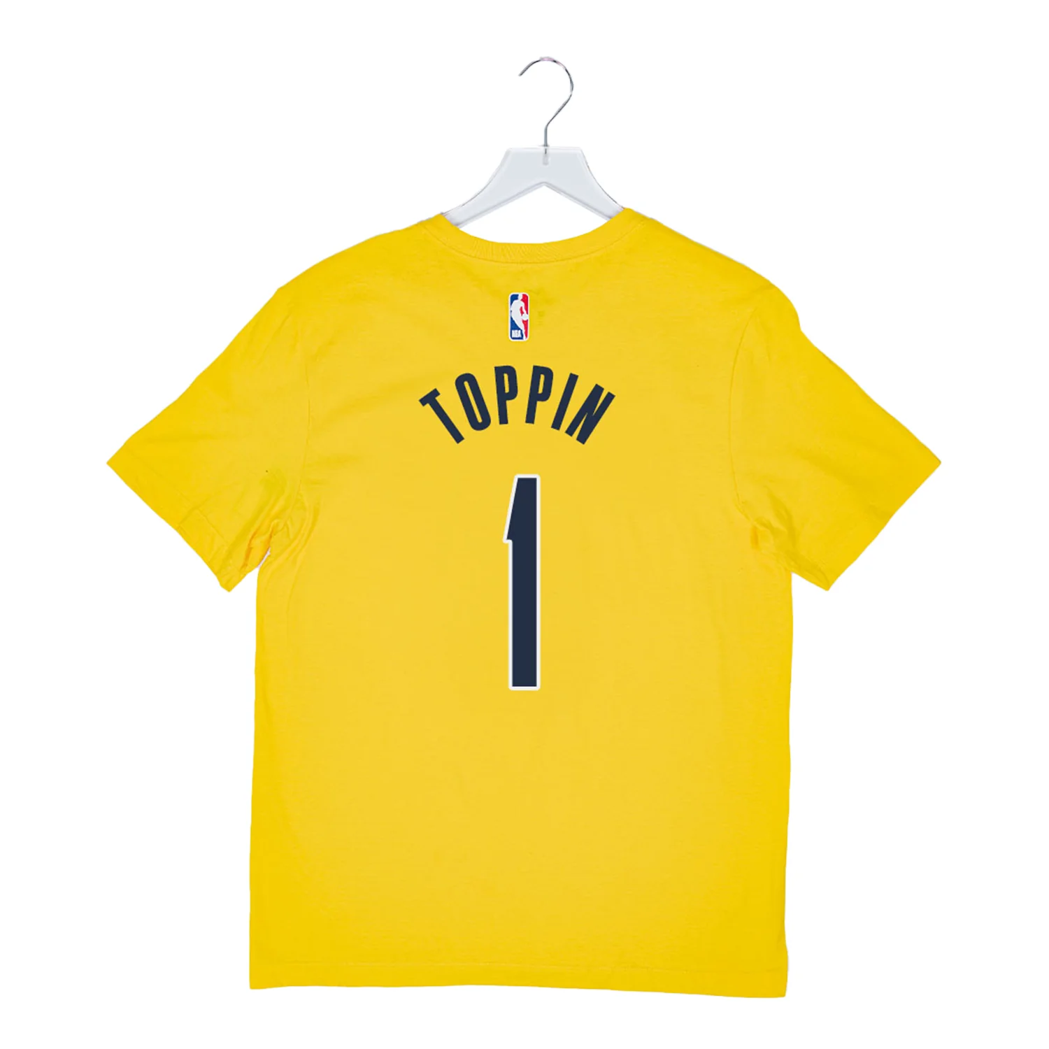 Adult Indiana Pacers #1 Obi Toppin Statement Name and Number T-shirt in Gold by Jordan