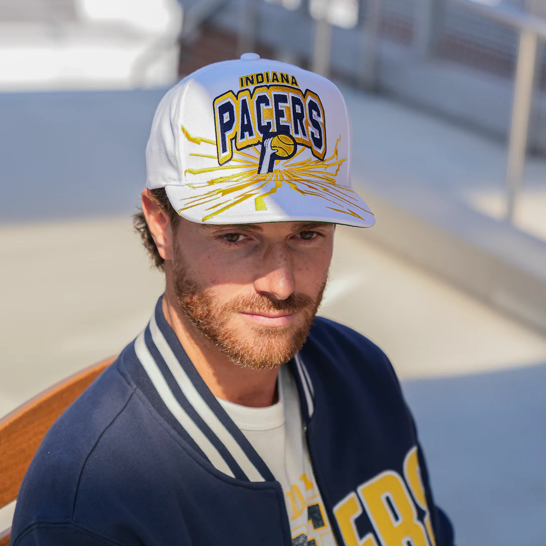 Adult Indiana Pacers Aftershock Hardwood Classics Snapback Hat in White by Mitchell & Ness - Image 5