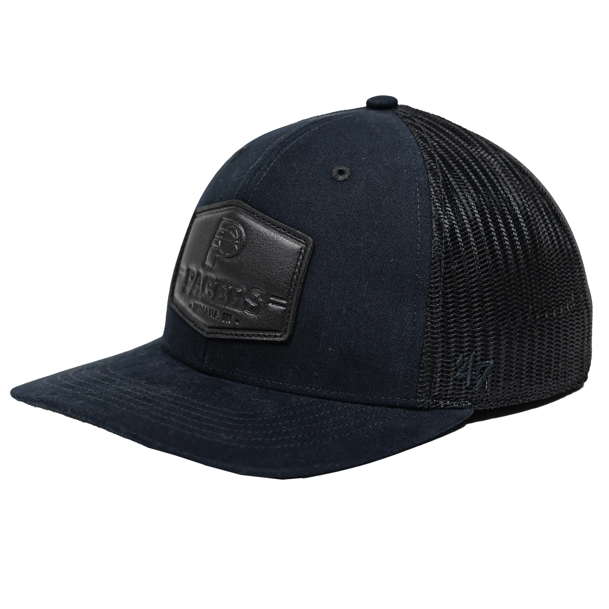 Adult Indiana Pacers Black Hide Trucker Hat in Black by '47 - Image 3