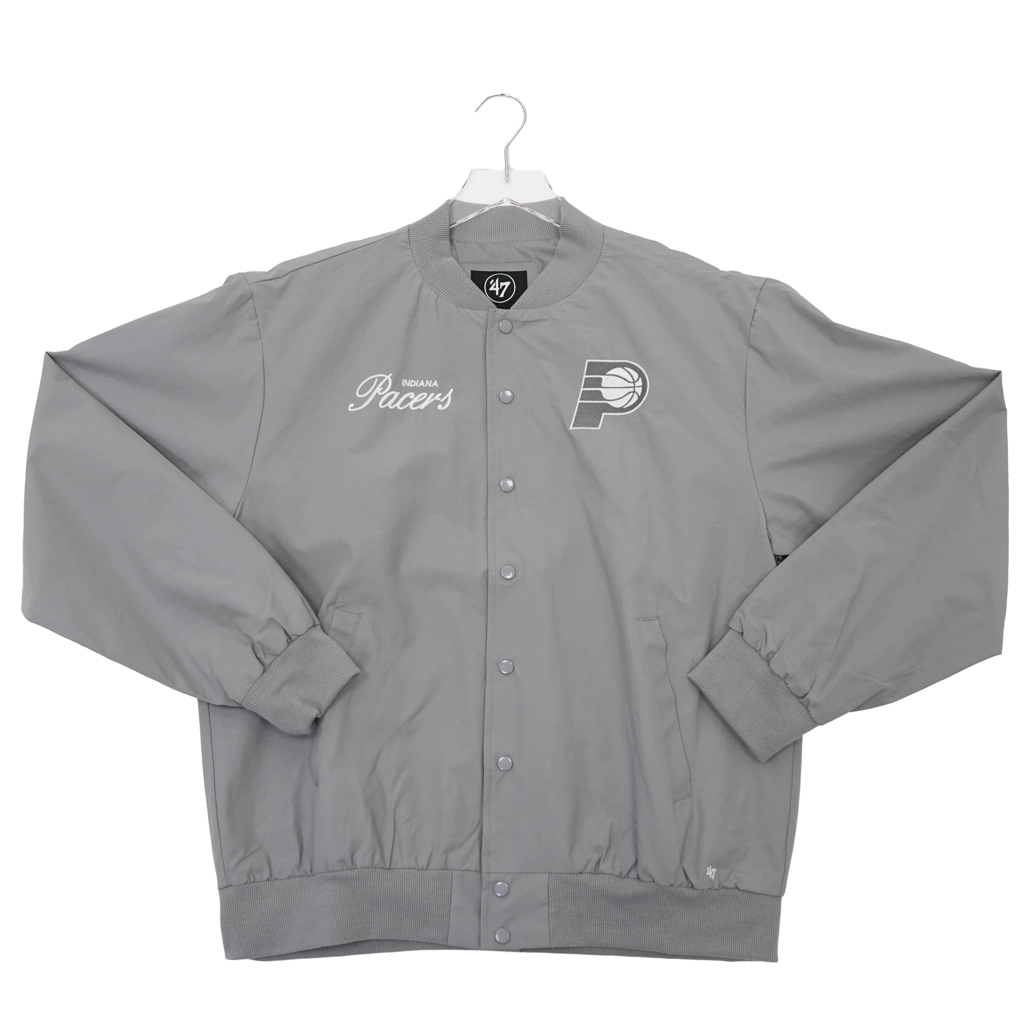 Adult Indiana Pacers Euro Step Twill Bomber Jacket in Grey by '47