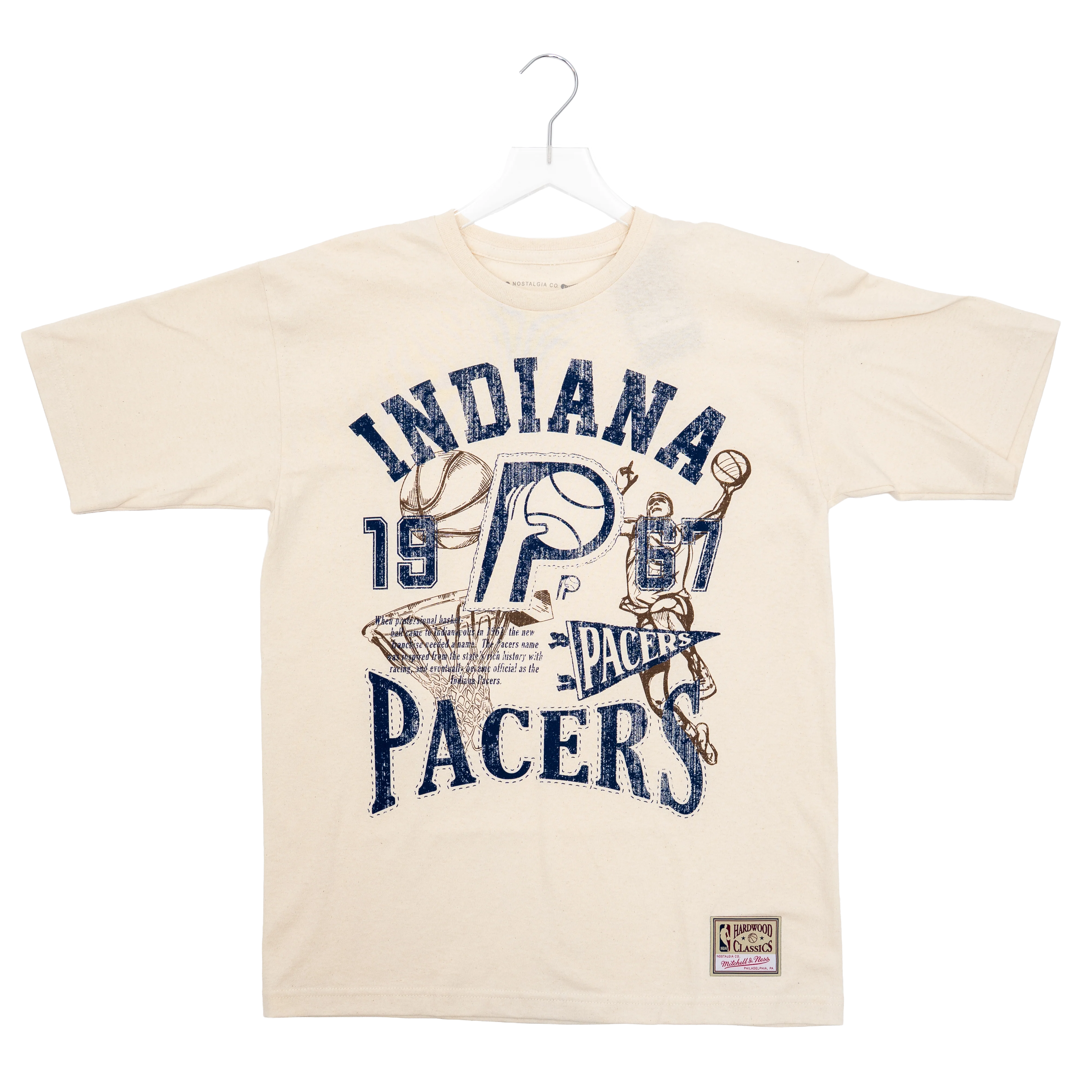Adult Indiana Pacers Heritage Dunks T-shirt in Natural by Mitchell & Ness