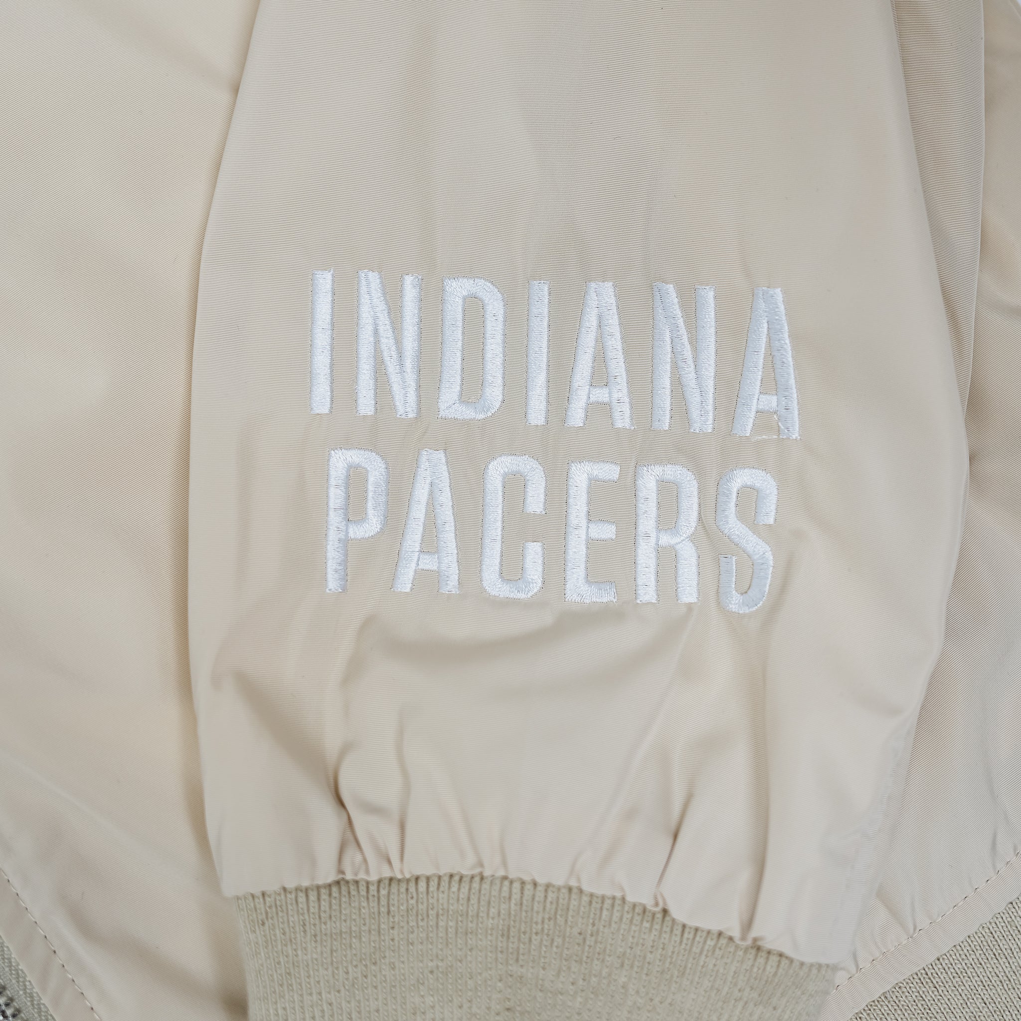 Adult Indiana Pacers Nylon Bomber Full-Zip Jacket in Natural by J.H. Designs - Image 4