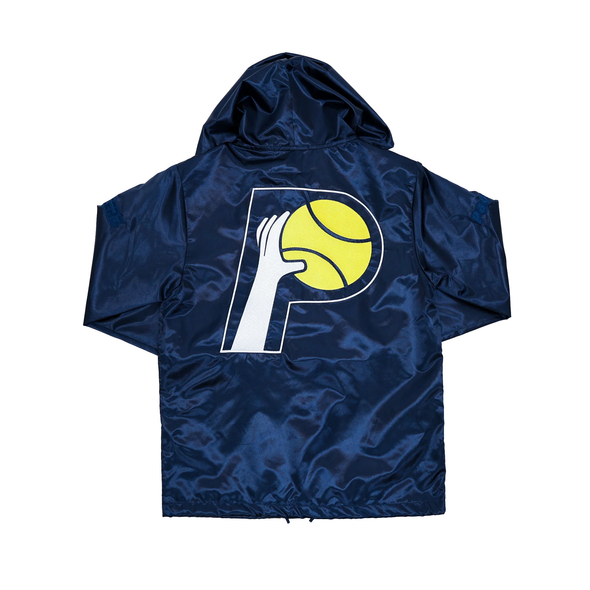Adult Indiana Pacers Satin Coaches Hooded Jacket in Navy by Mitchell & Ness - Image 2