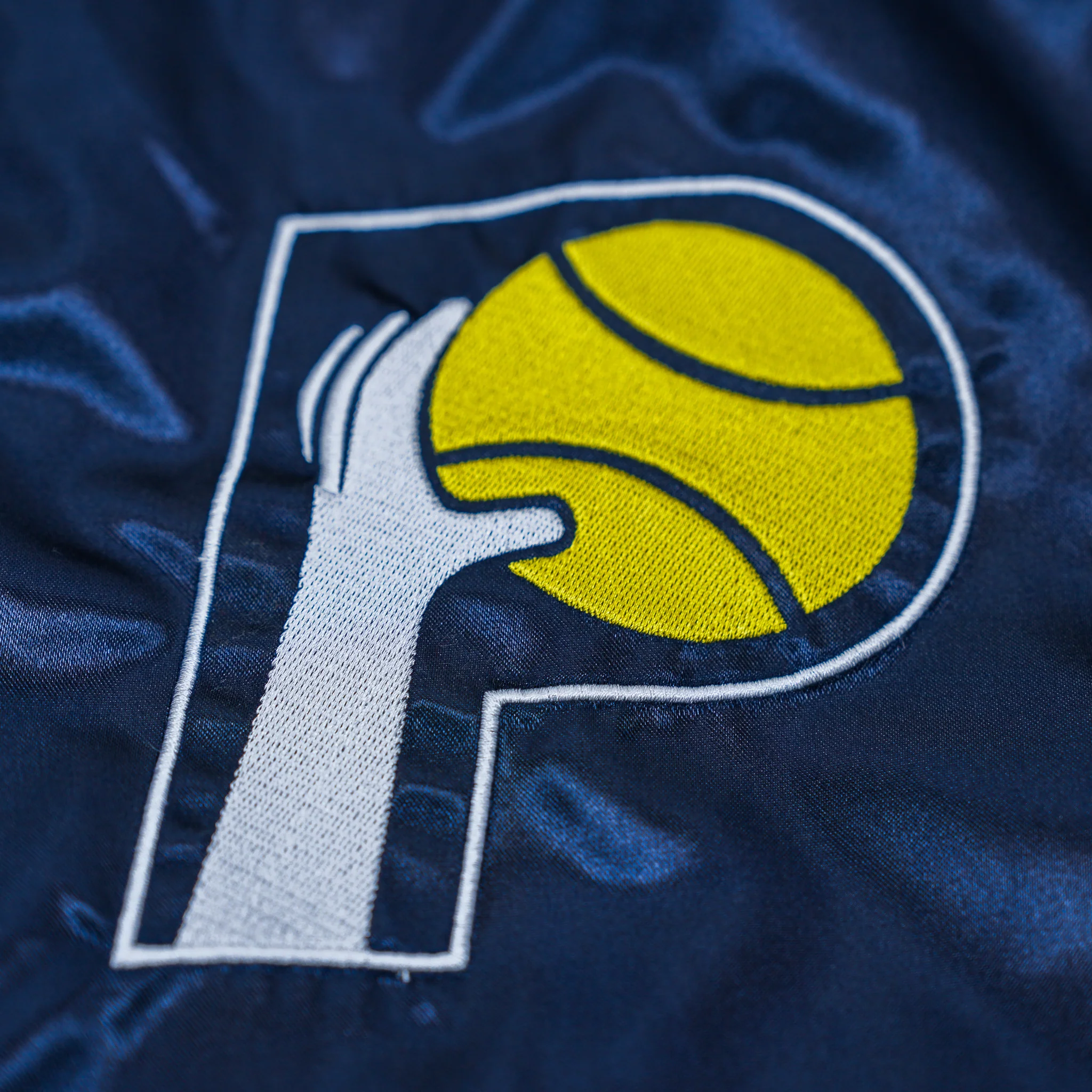 Adult Indiana Pacers Satin Coaches Hooded Jacket in Navy by Mitchell & Ness - Image 5