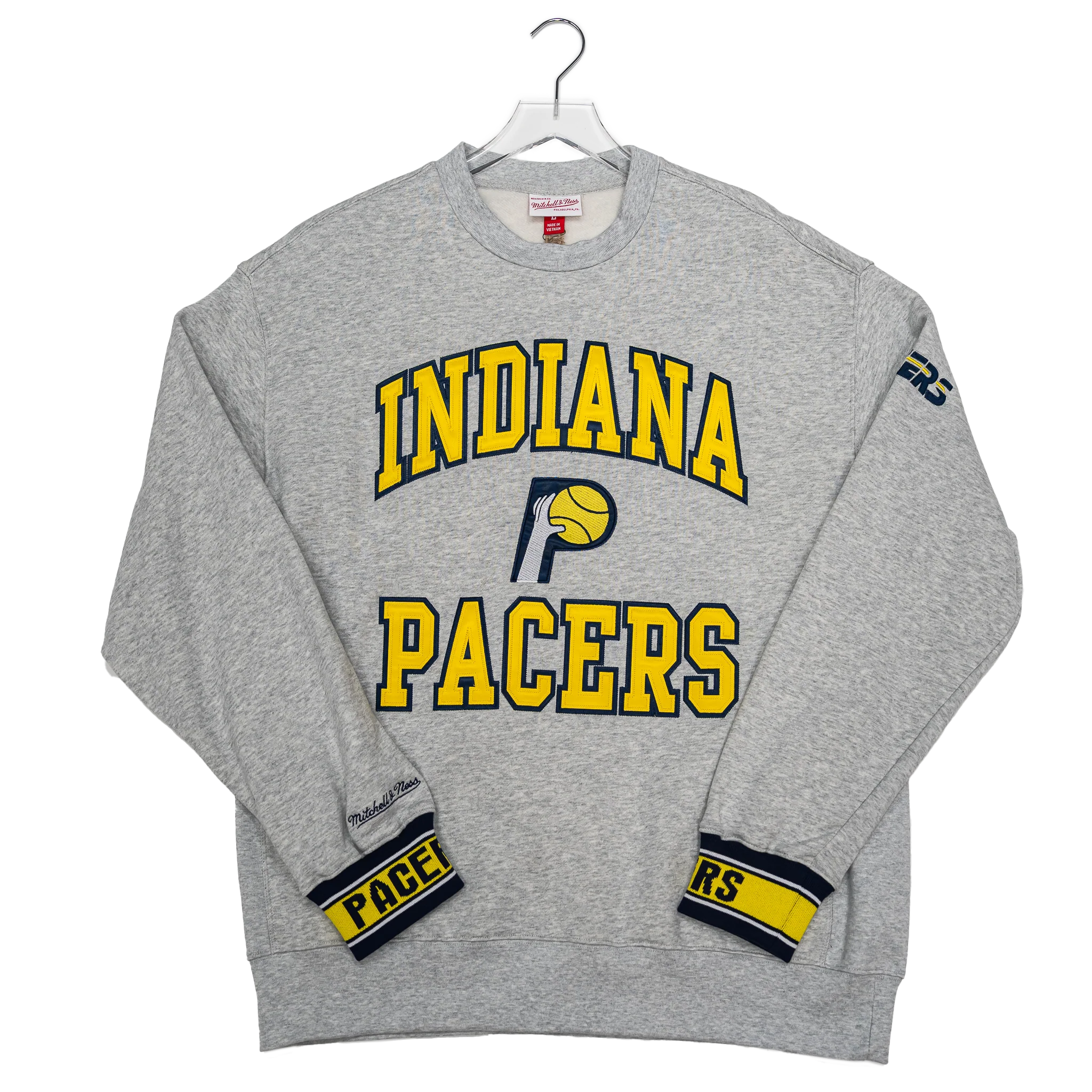 Adult Indiana Pacers Team Celebration Crewneck Sweatshirt in Grey by Mitchell & Ness