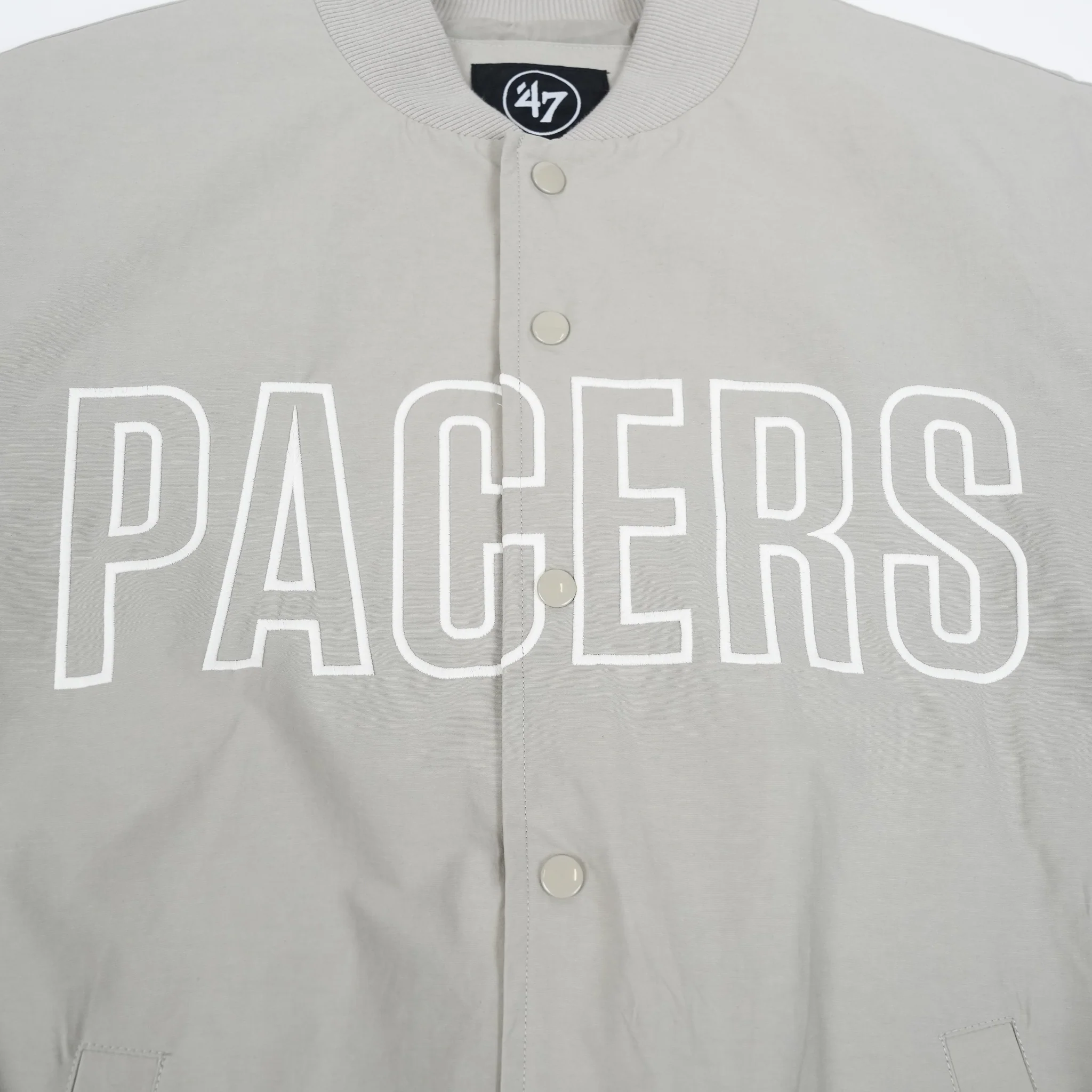 Adult Indiana Pacers Trademark Twill Bomber Jacket in System Grey by '47 - Image 2