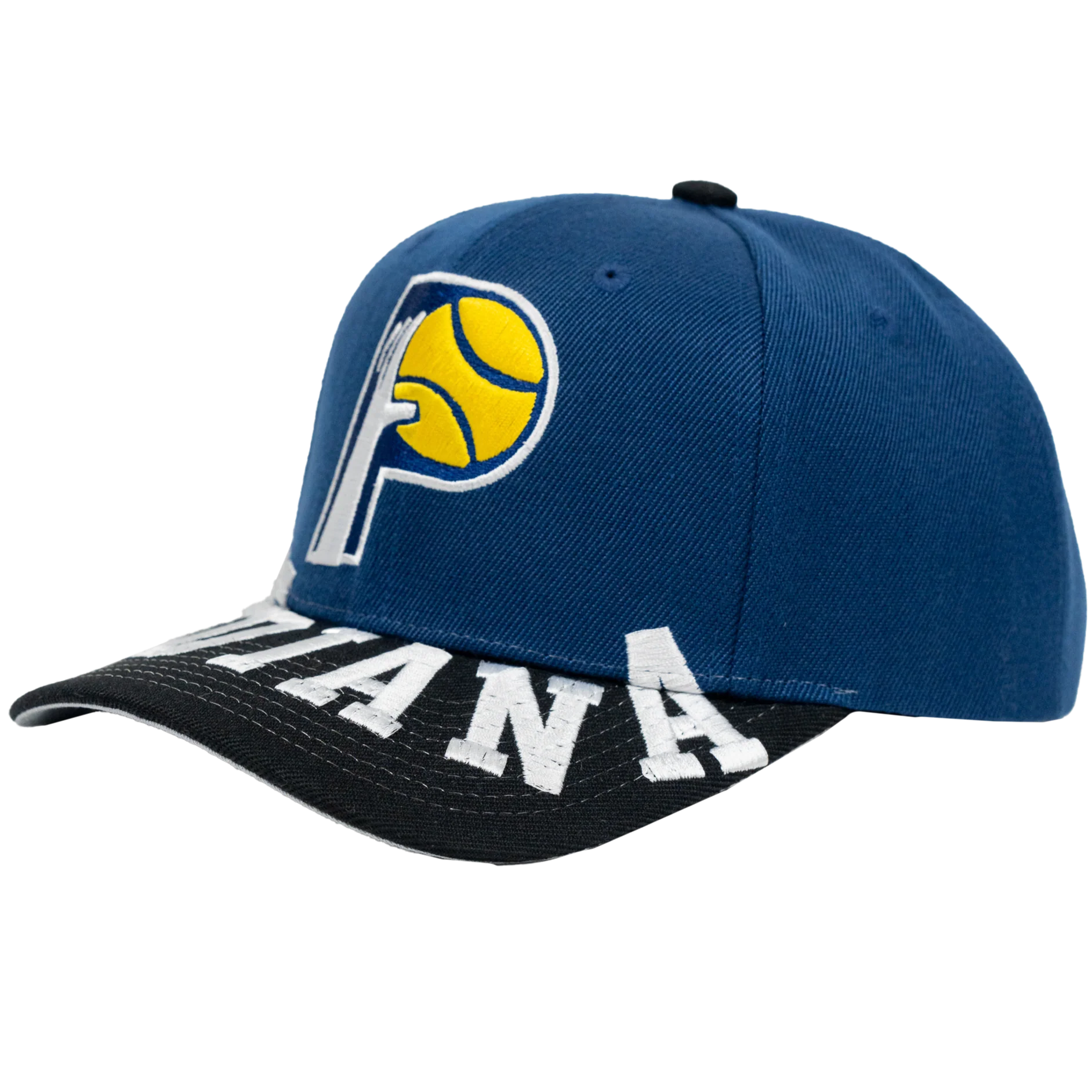 Adult Indiana Pacers Underarch Pro Snapback Hat in Navy by Mitchell & Ness - Image 2