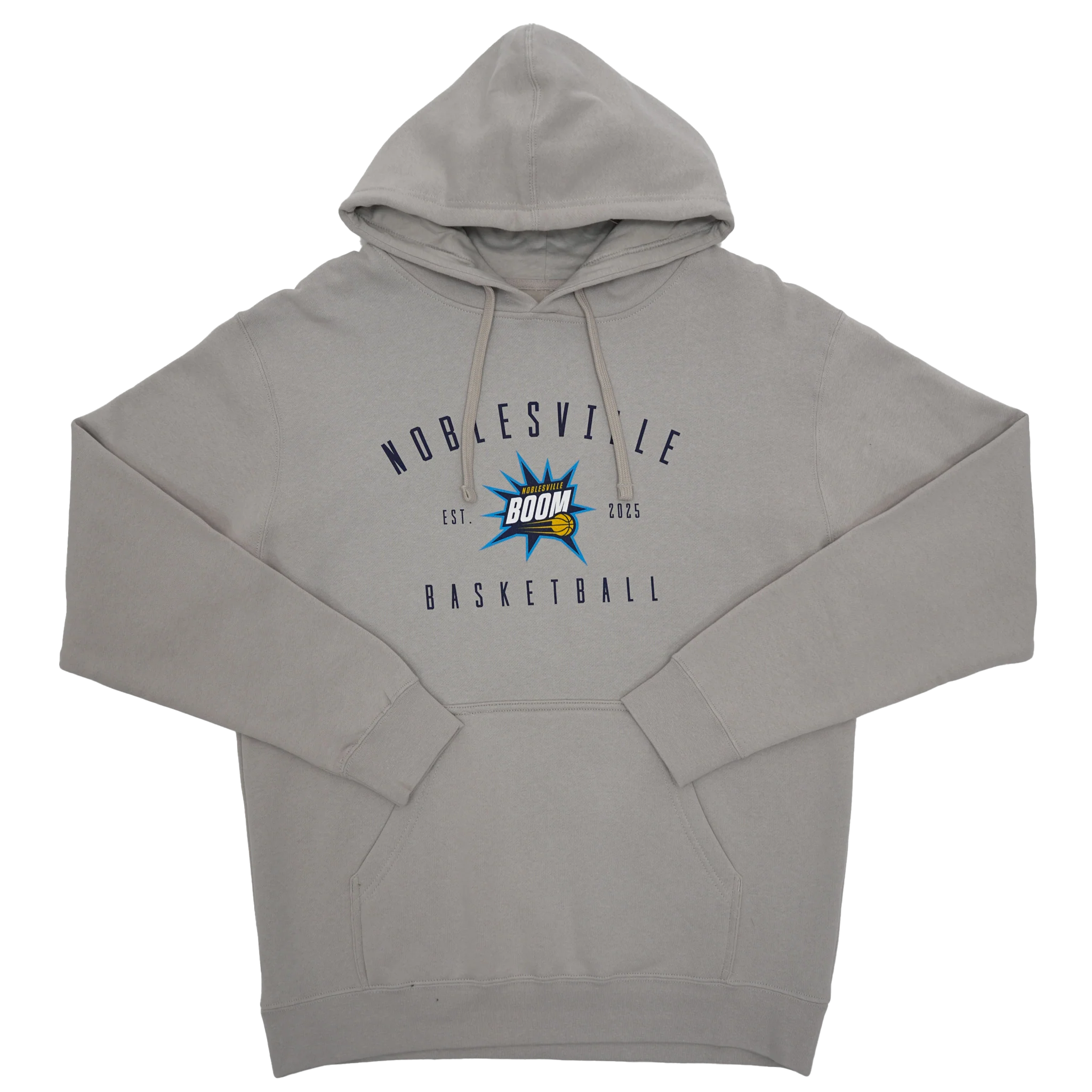 Adult Noblesville Boom Primary Logo Hooded Sweatshirt in Grey by Boom Team Store