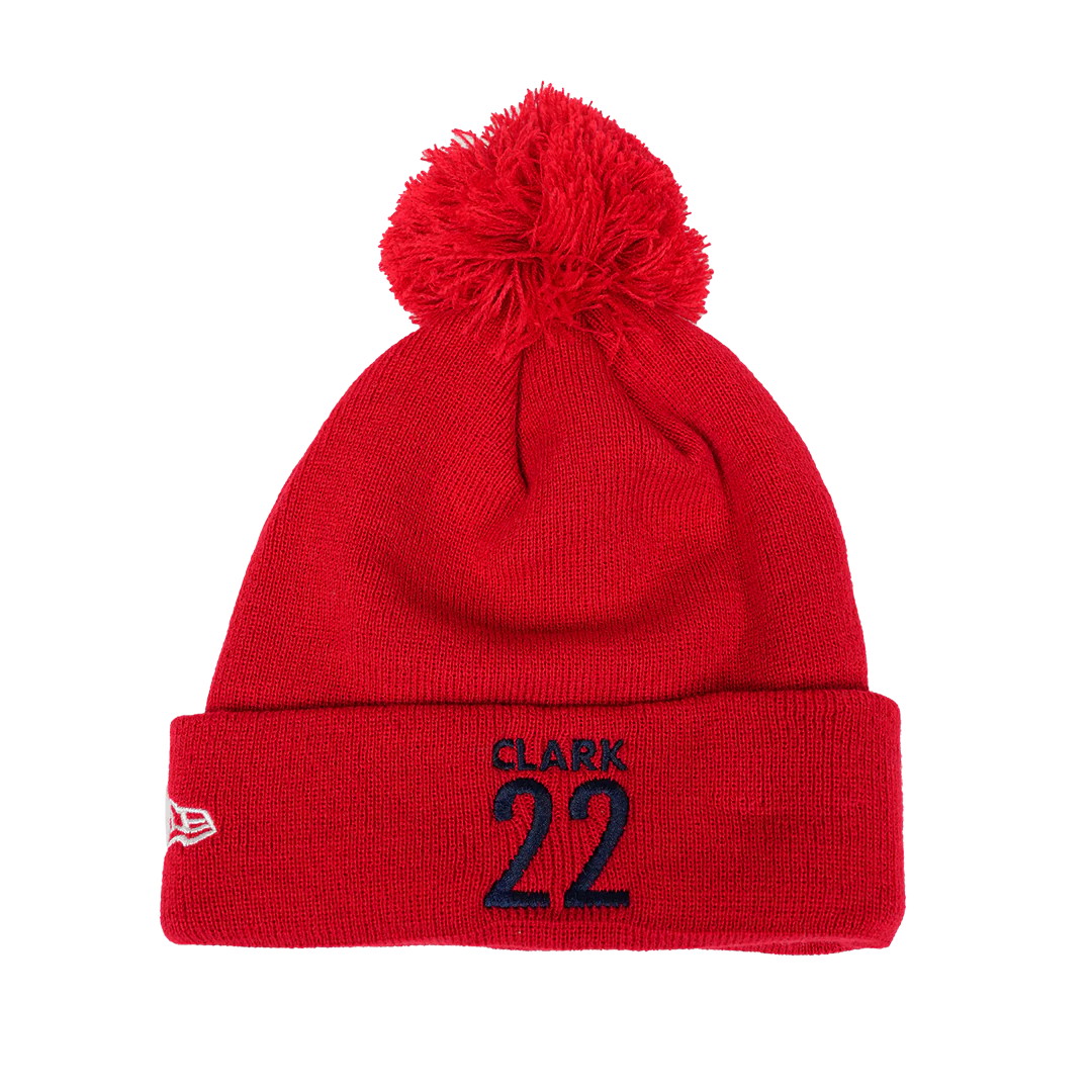Adult Indiana Fever Caitlin Clark Secondary Logo Pom Knit Hat in Red by New Era