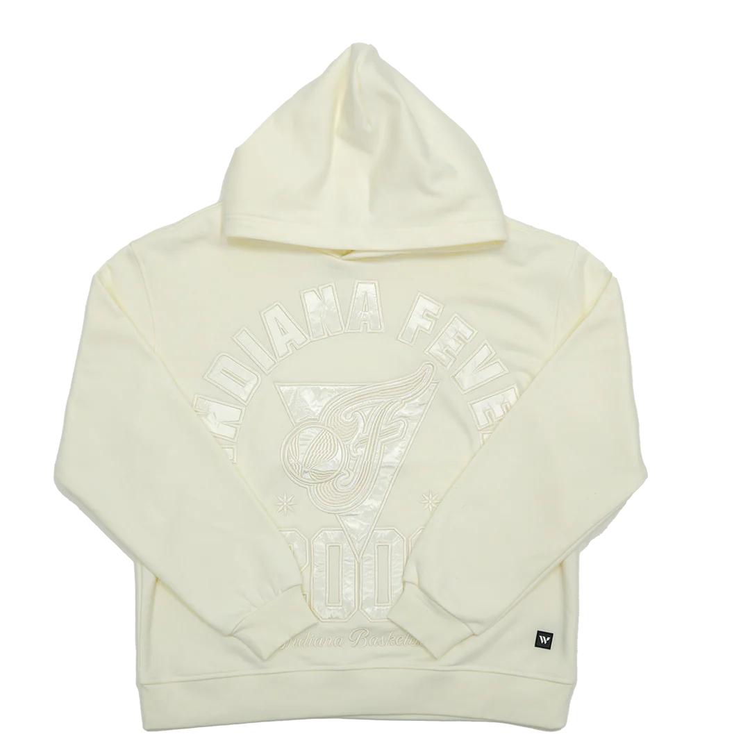 Women's Indiana Fever Satin Applique  Hooded Sweatshirt in Cream by Wild Collective